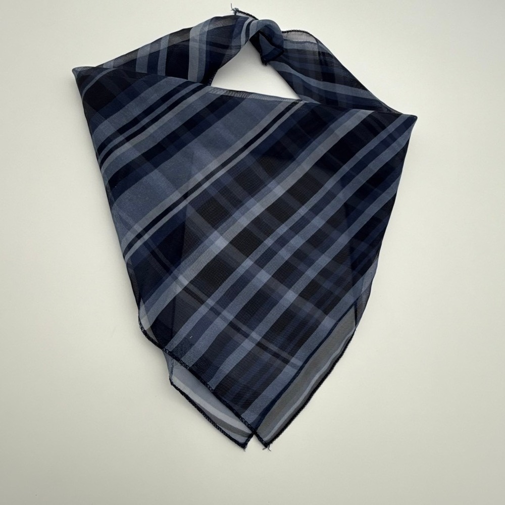 Vintage 70s Blue Grey Striped Sheer Square‎ Scarf Lightweight Square 20"